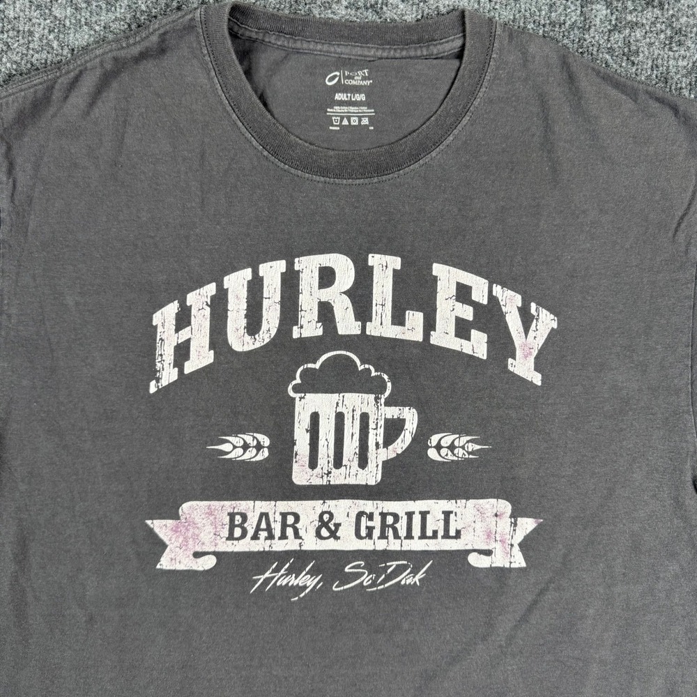 Port and Company T-Shirt Mens Size L Gray Hurley Bar & Grill Graphic